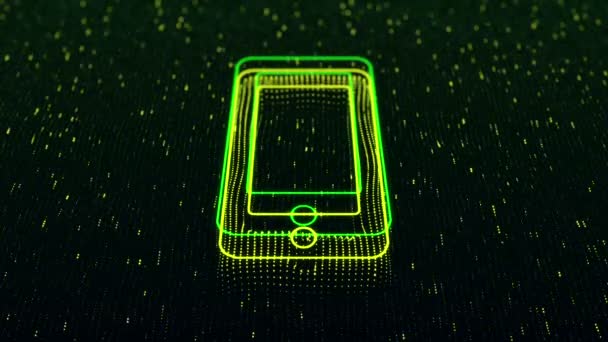 技术背景与闪亮的智能手机图标在黑暗的背景 无缝圈 — 图库视频影像
