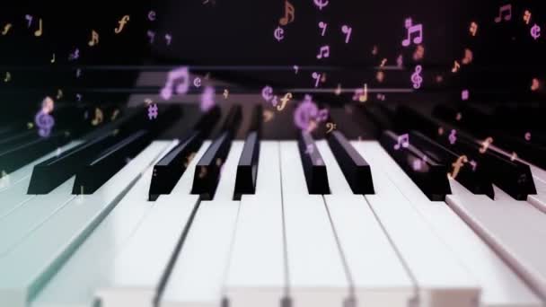 Sfondo Con Animazione Suonare Pianoforte Con Tasti Pianoforte Simboli Volanti — Video Stock