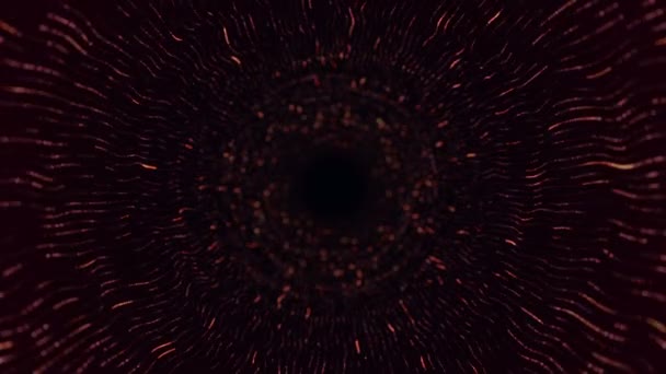 Kırmızı Çizgilerden Tünele Uçma Animasyonu Veri Transferi Olarak Titreşen Parçacıklar — Stok video