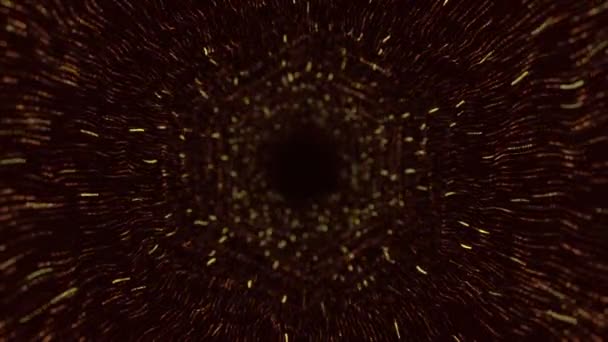 金条飞入隧道动画和闪烁粒子作为数据传输 无缝环路动画的技术背景 — 图库视频影像