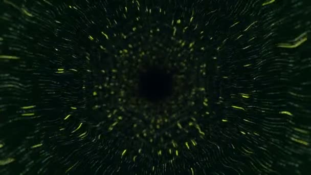 Абстрактный Технологический Фон Анимацией Полета Туннель Зеленых Полос Мерцающих Частиц — стоковое видео