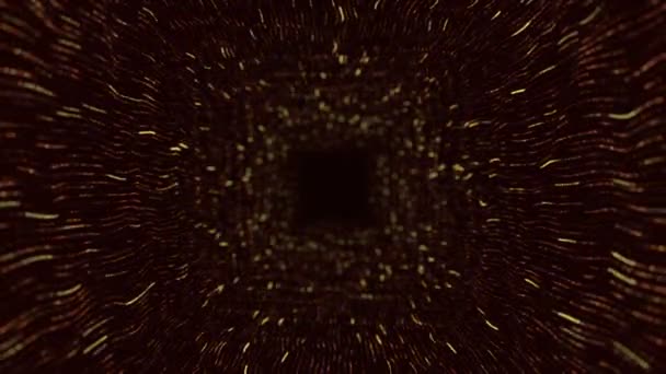 Abstract Technology Background Animation Flying Tunnel Golden Stripes Flickering Particles — Stockvideo