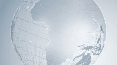 Dünya Küresi 'nin camdan gri dönüşlü soyut arkaplan, pürüzsüz döngü animasyonu 