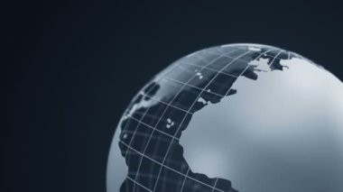 Dünya Küresi 'nin camdan gri dönüşlü soyut arkaplan, pürüzsüz döngü animasyonu 