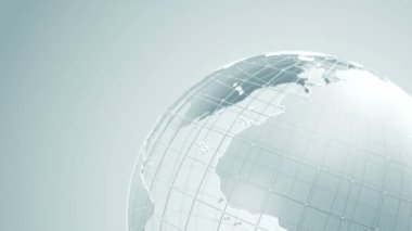 Gri Dünya Küresi 'nin camdan dönmesiyle soyut arkaplan, pürüzsüz döngü animasyonu 