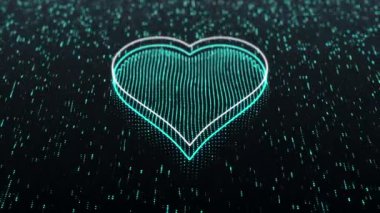 Karanlık arka planda parlak kalp simgesi olan teknolojik altyapı. Kusursuz döngü 