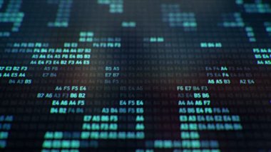 Bilgisayar ekranında farklı yapılandırmalarda mavi ikili kodu temsil eden teknolojik arkaplan, kusursuz döngünün animasyonu