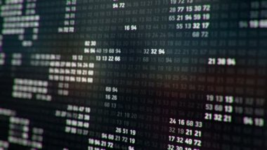 Bilgisayar ekranında farklı yapılandırmalarda beyaz ikili kodu temsil eden teknolojik arkaplan, kusursuz döngünün animasyonu