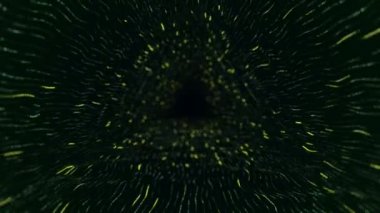 Yeşil çizgilerden tünele uçma animasyonu ve veri transferi olarak titreşen parçacıklar, kusursuz döngünün animasyonu ile soyut teknoloji arka planı