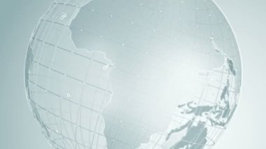 Gri Dünya Küresi 'nin camdan dönmesiyle soyut arkaplan, pürüzsüz döngü animasyonu 