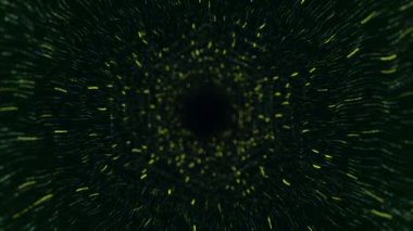 Yeşil çizgilerden tünele uçma animasyonu ve veri transferi olarak titreşen parçacıklar, kusursuz döngünün animasyonu ile soyut teknoloji arka planı