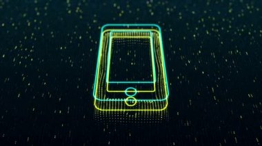 Karanlık arka planda parlak bir akıllı telefon ikonu olan teknolojik bir geçmiş. Kusursuz döngü 