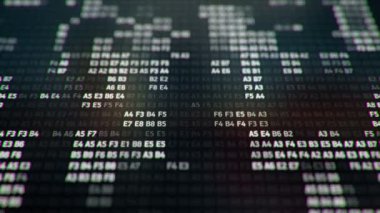 Bilgisayar ekranında farklı yapılandırmalarda beyaz ikili kodu temsil eden teknolojik arkaplan, kusursuz döngünün animasyonu