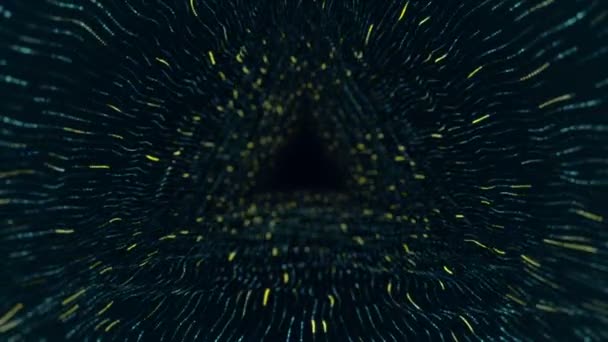 Abstract Technology Background Animation Flying Tunnel Green Stripes Flickering Particles — Stock Video