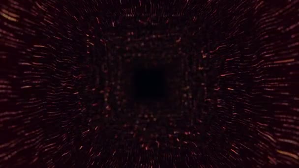 Абстрактный Технологический Фон Анимацией Полета Туннель Красных Полос Мерцающих Частиц — стоковое видео