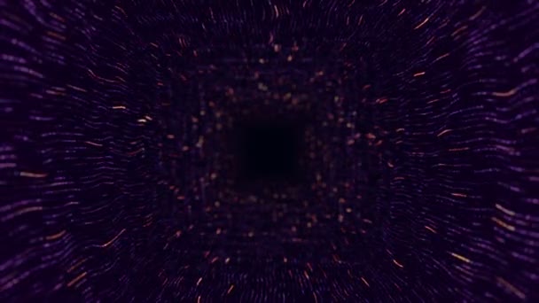 Abstract Technology Background Animation Flying Tunnel Purple Stripes Flickering Particles — Stockvideo