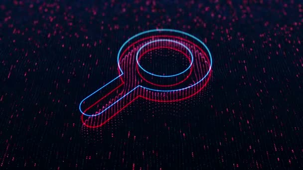 Technological Background Shiny Magnifying Glass Icon Dark Background Seamless Loop — Stock Video