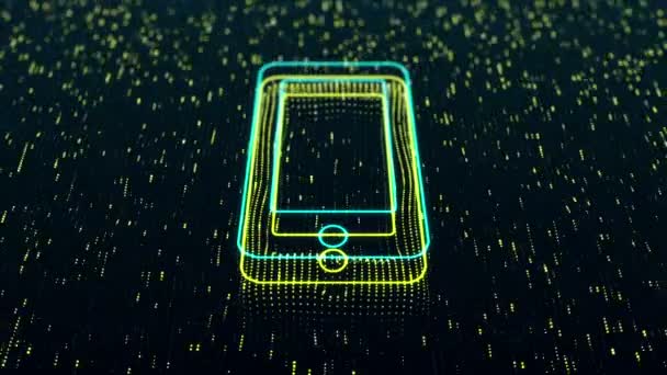 Fondo Tecnológico Con Icono Brillante Smartphone Sobre Fondo Oscuro Lazo — Vídeo de stock