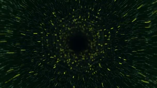 Abstract Technology Background Animation Flying Tunnel Green Stripes Flickering Particles — Stock Video