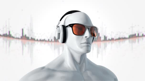 안경을 헤드폰을 음악을 인간의 추상적 솔기없는 애니메이션 — 비디오