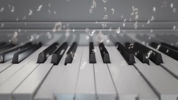 Hintergrund Mit Animation Des Klavierspiels Mit Klaviertasten Und Weißen Fliegenden — Stockvideo