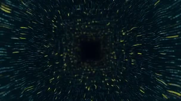 추상적 기술의 배경은 줄무늬와 거리는 입자로부터 터널로 비행하는 애니메이션을 데이터 — 비디오