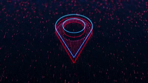 Technologischer Hintergrund Mit Glänzendem Kartenpunkt Symbol Auf Dunklem Hintergrund Nahtlose — Stockvideo
