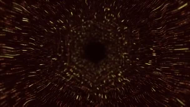 Abstrakcyjne Tło Technologiczne Animacją Lotu Tunelu Złotych Pasków Migoczących Cząstek — Wideo stockowe