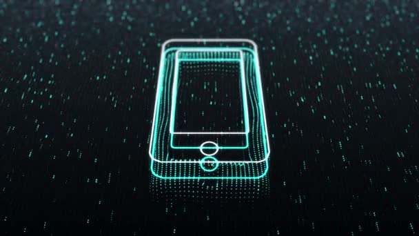 Karanlık Arka Planda Parlak Bir Akıllı Telefon Ikonu Olan Teknolojik — Stok video