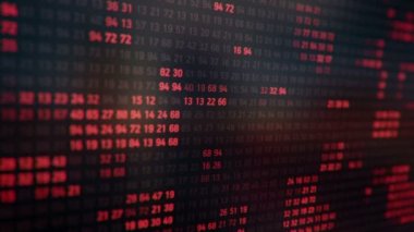 Bilgisayar ekranında farklı yapılandırmalarda kırmızı ikili kodu temsil eden teknolojik arkaplan, kusursuz döngünün animasyonu