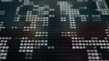 Bilgisayar ekranında farklı yapılandırmalarda beyaz ikili kodu temsil eden teknolojik arkaplan, kusursuz döngünün animasyonu