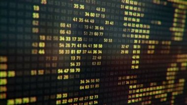 Bilgisayar ekranında farklı yapılandırmalarda sarı ikili kodu temsil eden teknolojik arkaplan, kusursuz döngünün animasyonu