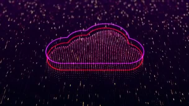 Technologischer Hintergrund Mit Glänzendem Wolkensymbol Auf Dunklem Hintergrund Nahtlose Schleife — Stockvideo