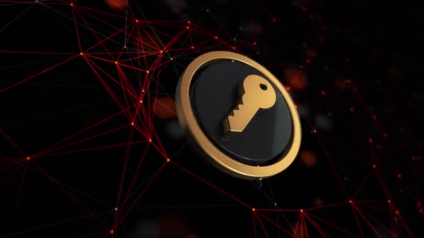 Images d'animation 3D de l'icône clé avec cercle rotatif sur fond de technologie, boucle transparente 