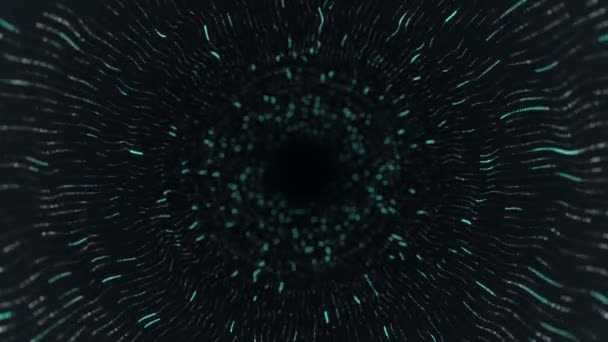 Tehnologie Abstractă Fundal Animație Zbor Tunel Din Dungi Turcoaz Particule — Videoclip de stoc