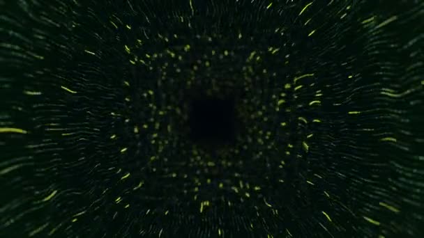 Abstrakcyjne Tło Technologiczne Animacją Lotu Tunelu Zielonych Pasków Migoczących Cząstek — Wideo stockowe