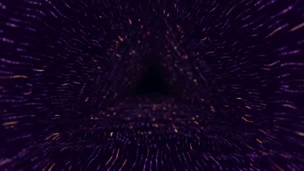 Fondo Tecnología Abstracta Con Animación Vuelo Túnel Rayas Púrpuras Partículas — Vídeo de stock