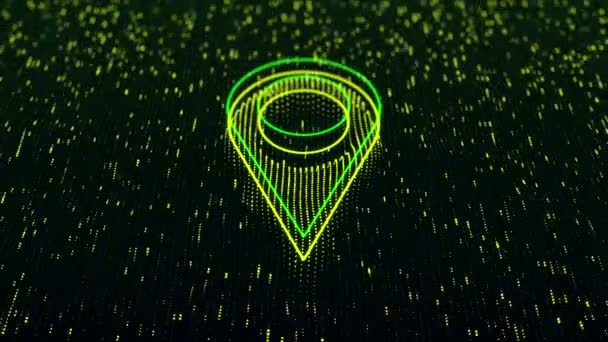 Technologischer Hintergrund Mit Glänzendem Kartenpunkt Symbol Auf Dunklem Hintergrund Nahtlose — Stockvideo