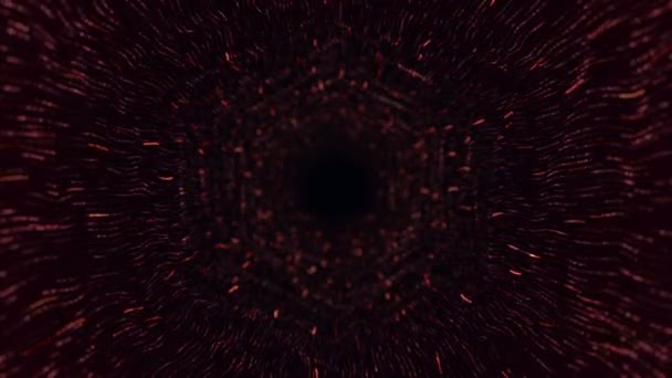 Abstract Technology Background Animation Flying Tunnel Red Stripes Flickering Particles — Stockvideo