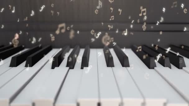 Bakgrund Med Animering Pianotangenter Och Flygande Symboler För Noter Animation — Stockvideo