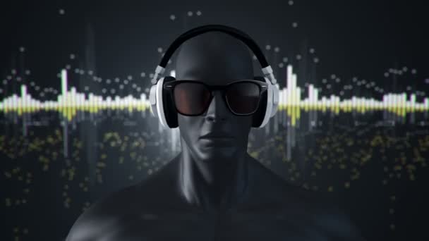 Абстрактна Модель Людини Окулярах Навушниках Прослуховування Музики Анімація Безшовної Петлі — стокове відео