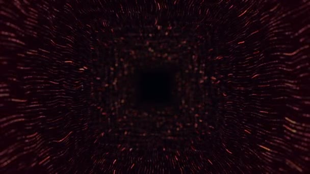 Abstrakcyjne Tło Technologii Animacją Lotu Tunelu Czerwonych Pasków Migoczących Cząstek — Wideo stockowe