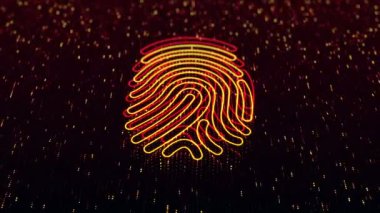 Koyu arkaplanda parlak parmak izi ikonu olan teknolojik altyapı. Kusursuz döngü 