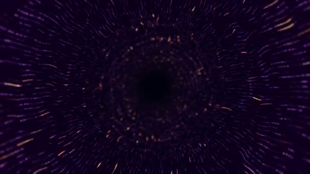 Fondo Tecnología Abstracta Con Animación Vuelo Túnel Rayas Púrpuras Partículas — Vídeo de stock