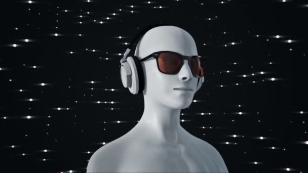 Abstrait Blanc Modèle Homme Dans Les Lunettes Écouteurs Écouter Musique — Video