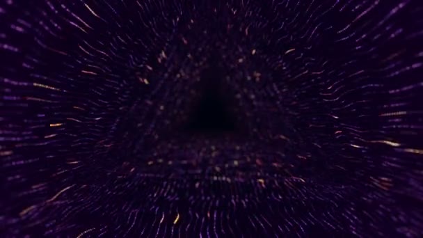 Fondo Tecnología Abstracta Con Animación Vuelo Túnel Rayas Púrpuras Partículas — Vídeo de stock