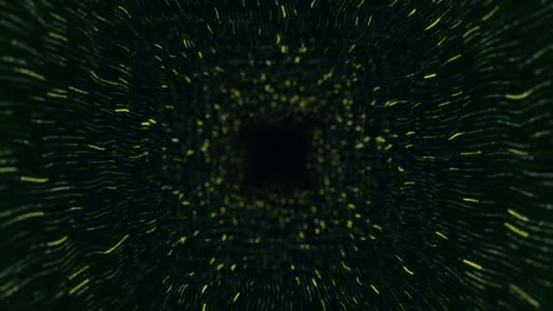 从绿色条纹和闪烁颗粒到隧道飞行动画作为数据传输 无缝环路动画的技术背景 — 图库视频影像