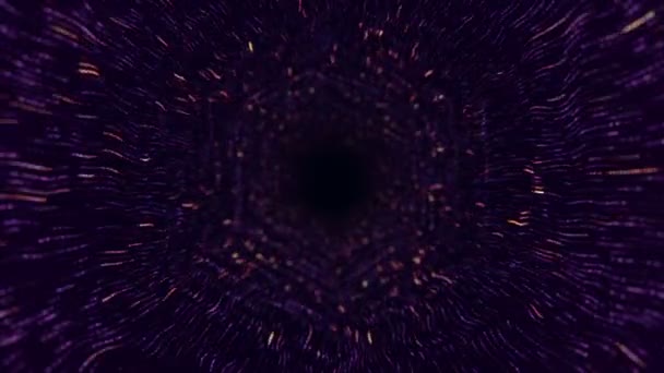 Abstract Technology Background Animation Flying Tunnel Purple Stripes Flickering Particles — Stockvideo