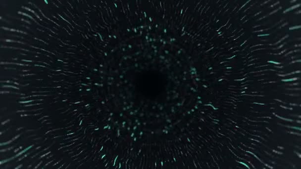 Abstract Technology Background Animation Flying Tunnel Turquoise Stripes Flickering Particles — Stock Video