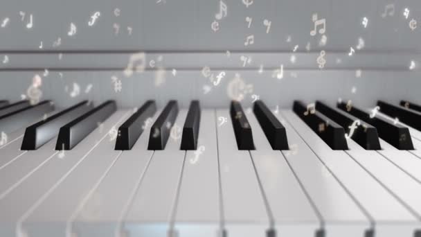 Fond Avec Animation Touches Piano Symboles Volants Blancs Notes Musique — Video